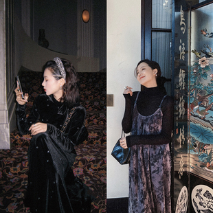 mix小魔女 新中式 后背拼接雪尼尔丝绒吊带裙 宋韵卷轴 挚爱私服