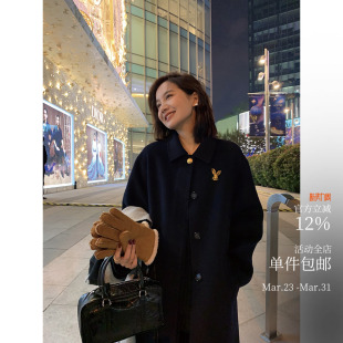 爱丽丝梦游仙境 古金兔子扑克领单排扣金扣大衣