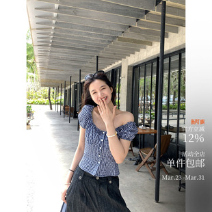 设计感两穿领法式 小衫 风铃上衣 短款 可一字肩肌理棉修身 怦然心动