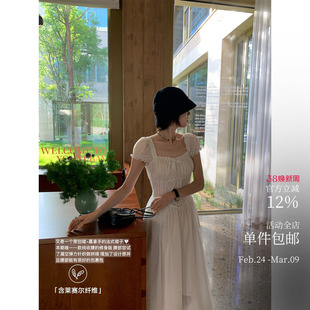 尼斯晚风 原创自线 南法方领连衣裙 天丝针织拼接v型腰线修身显瘦