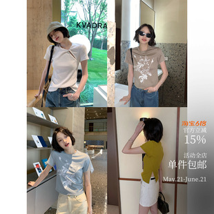 盛夏花店 设计感T恤双版本 重磅醋酸桑蚕丝植绒T/镂空纽结开叉Tee