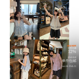 “海屿日记”双版本刺绣娃娃衫 蓝色系两件套风琴花边/法式樱花版