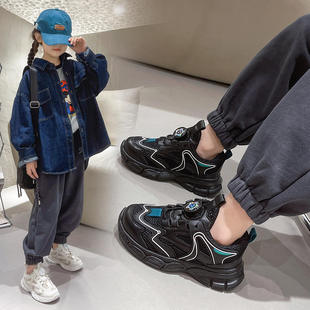 A058网布 小女孩旋转纽扣中大童跑步鞋 女童鞋 子秋冬透气儿童运动鞋