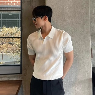条纹短袖 修身 夏季 POLO杉男韩版 潮流针织 翻领纯色休闲薄款 半袖