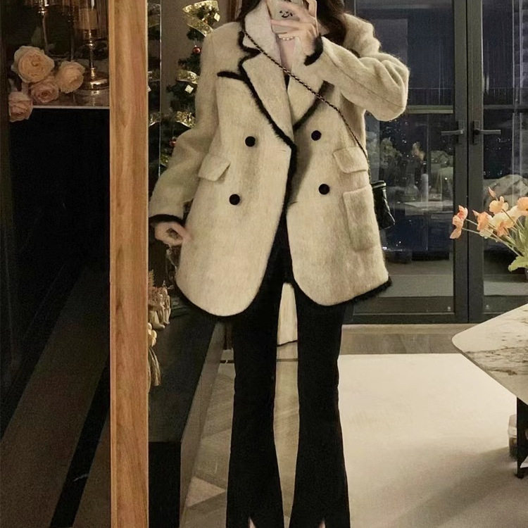 小香风毛呢西装外套女春季新款轻奢加厚高级感慵懒风羊毛呢子大衣