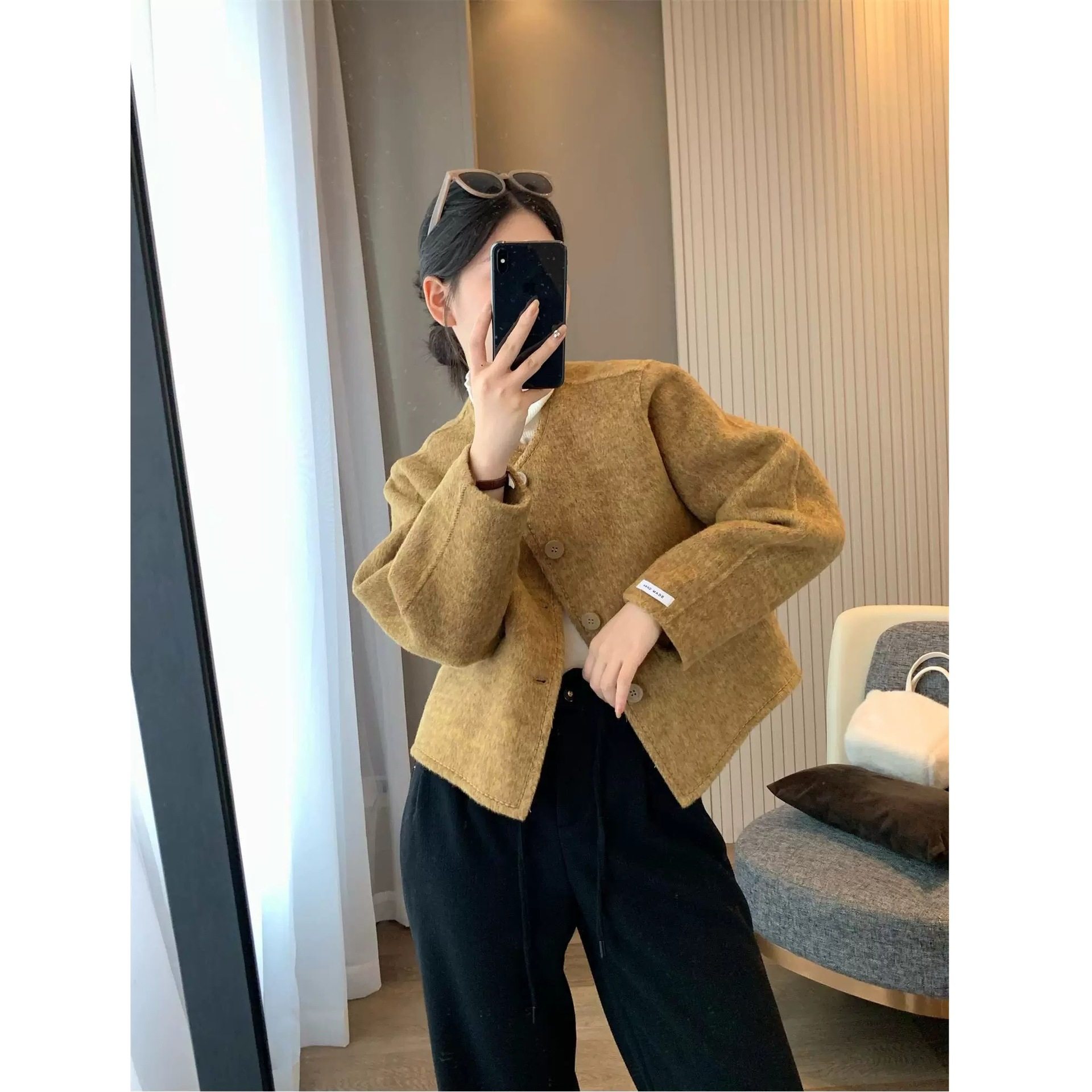 短款小个子圆领毛呢外套上衣双面羊绒大衣秋冬季羊毛呢西装外套女