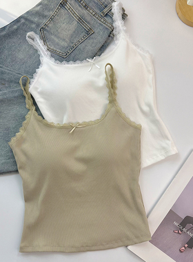 白色吊带蕾丝内搭小背心女夏外穿带胸垫小众2025新款甜辣显瘦上衣