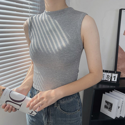 内搭半高领加绒磨毛带胸垫无袖2023新款打底衫保暖背心女秋冬上衣