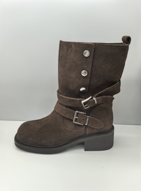 轩美诗//2025年新款女鞋厚底休闲百搭短靴后拉链装饰高跟靴60510