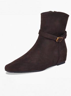 轩美诗//2025年新款女鞋厚底休闲百搭短靴后拉链装饰高跟靴35102