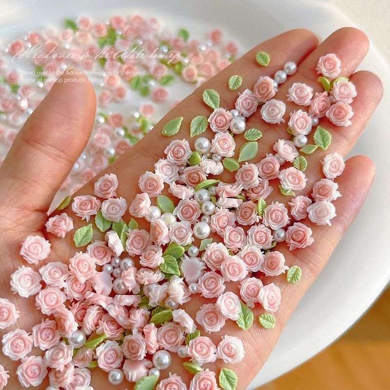 玫瑰花diy配件新款月季玫瑰花美甲饰品粉色立体花朵谷美装饰