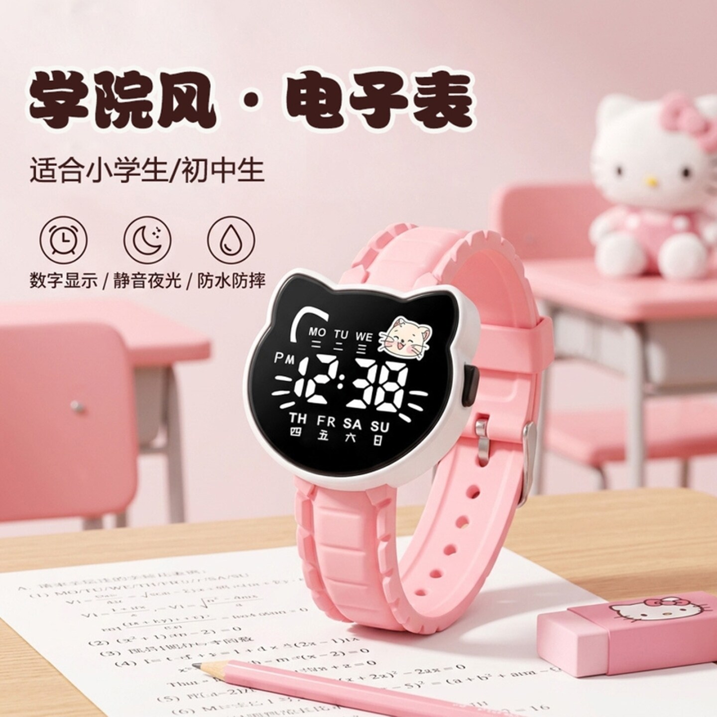 电子表女生学生闺蜜可爱猫咪手表儿童小学生只看时间手表数字显示