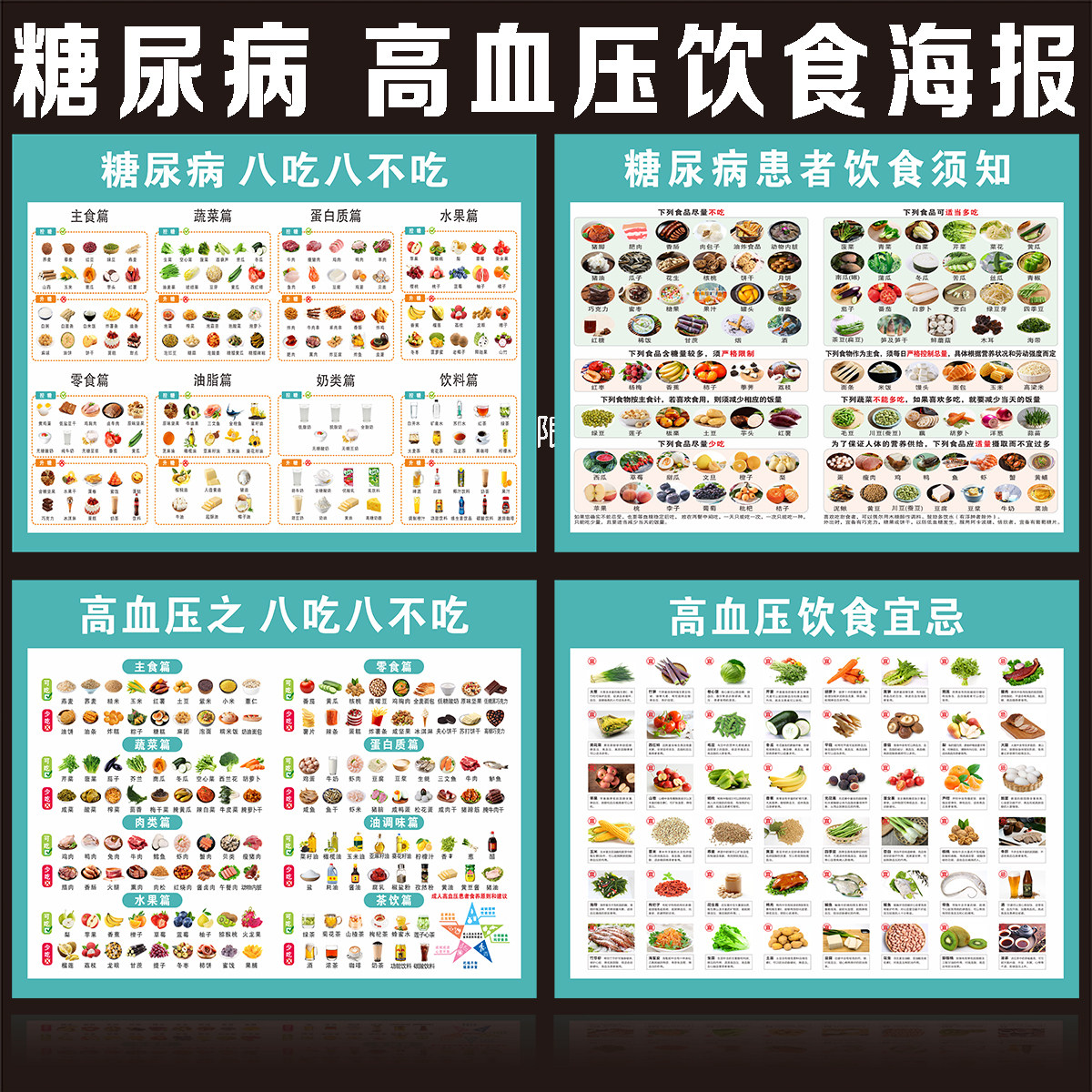 糖尿病高血压饮食海报健康教育宣传画血压测量值厨房装饰贴墙贴