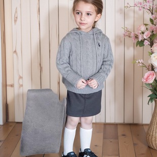 男女童兄妹毛衣针织连帽衫套头小马麻花姐弟装红色灰日系POLO新年