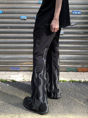 传奇商行legend美式微喇裤男女款发泡印花潮牌宽松阔腿休闲长裤子