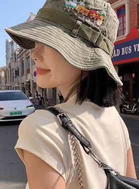 水洗做旧渔夫帽女夏季遮阳防晒西部牛仔帽子户外露营登山帽太阳帽