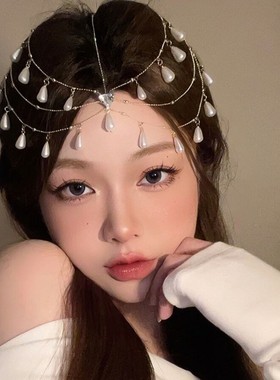 新款异域风情额链仙气盖茨比复古装发饰影楼新娘珍珠流苏拍照饰品