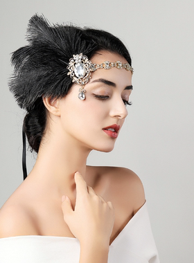 欧美时尚复古女式镶钻发带羽毛头饰盖茨比单身舞会派对头带饰品女
