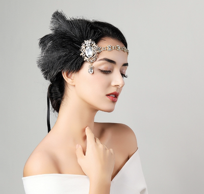 媛本边夹羽毛复古镶钻头带