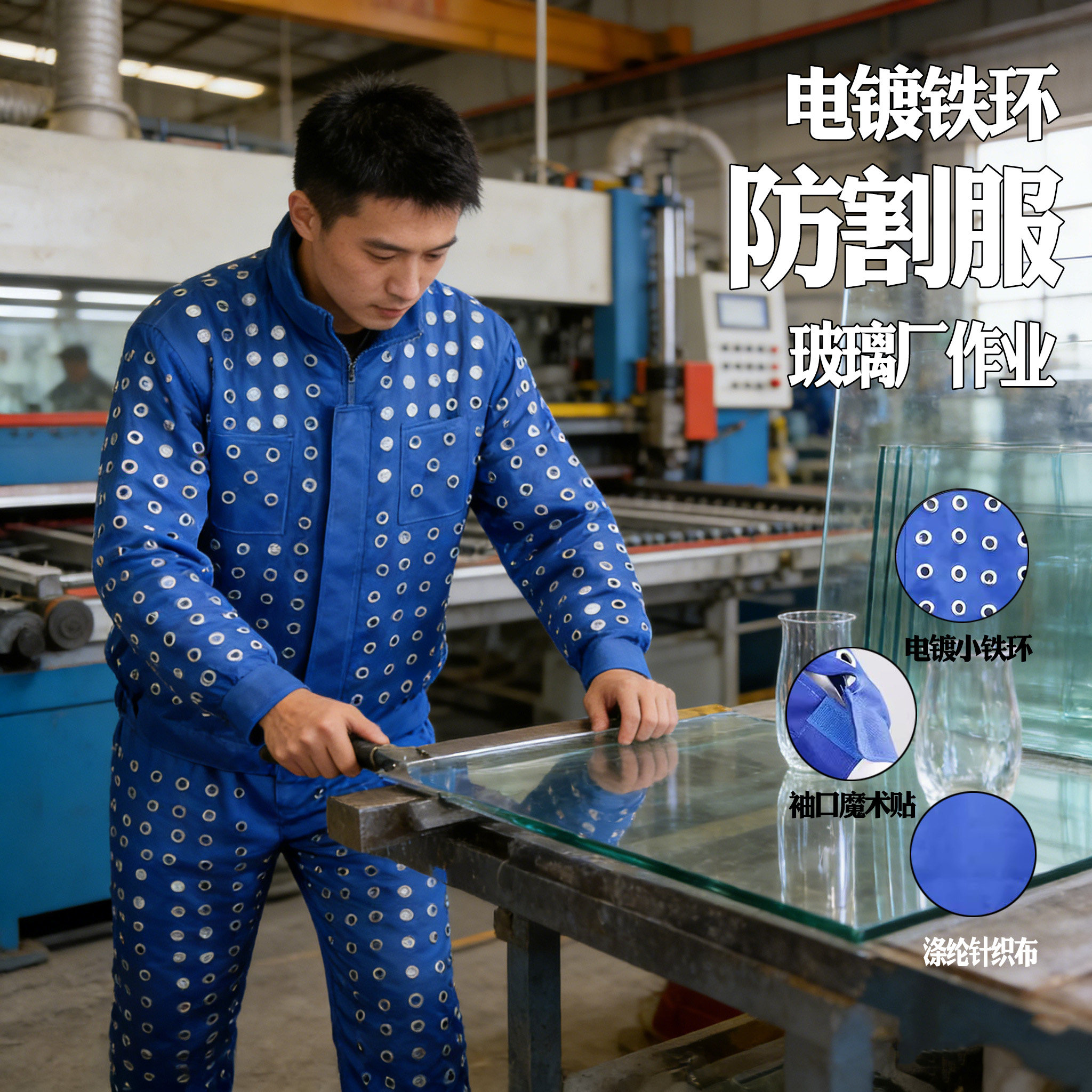 专业玻璃厂车间工作服金属大小铁环防护服防划伤防割服套装防刺服