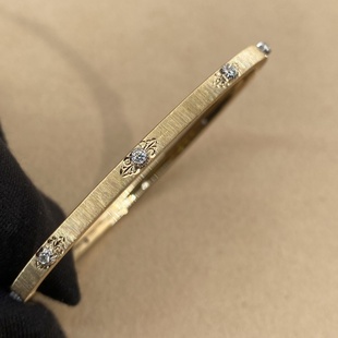SMARTLris小山珠宝18k金天然钻石复古意大利拉丝雕金3mm镶钻手镯