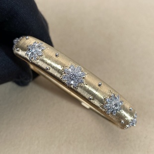 SMARTLris小山珠宝18k黄金意大利拉丝雕金雪花手镯女天然钻石定制