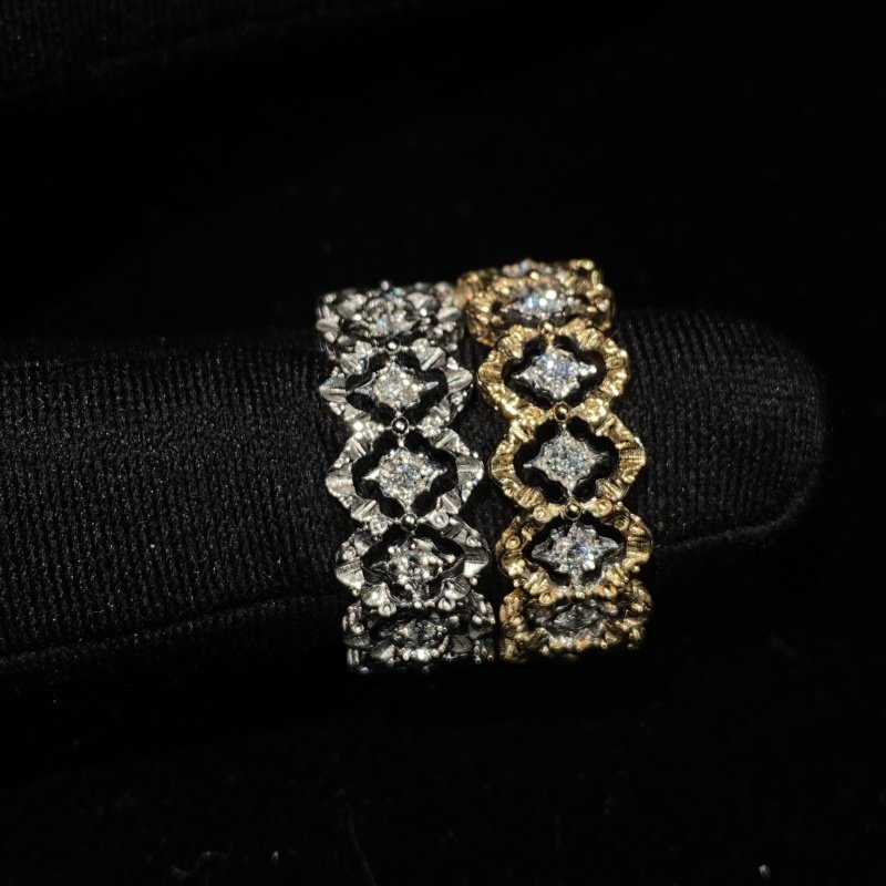 SMARTLris小山珠宝 18k金意大利几何镂空雕金 8mm镶钻拉丝戒指女