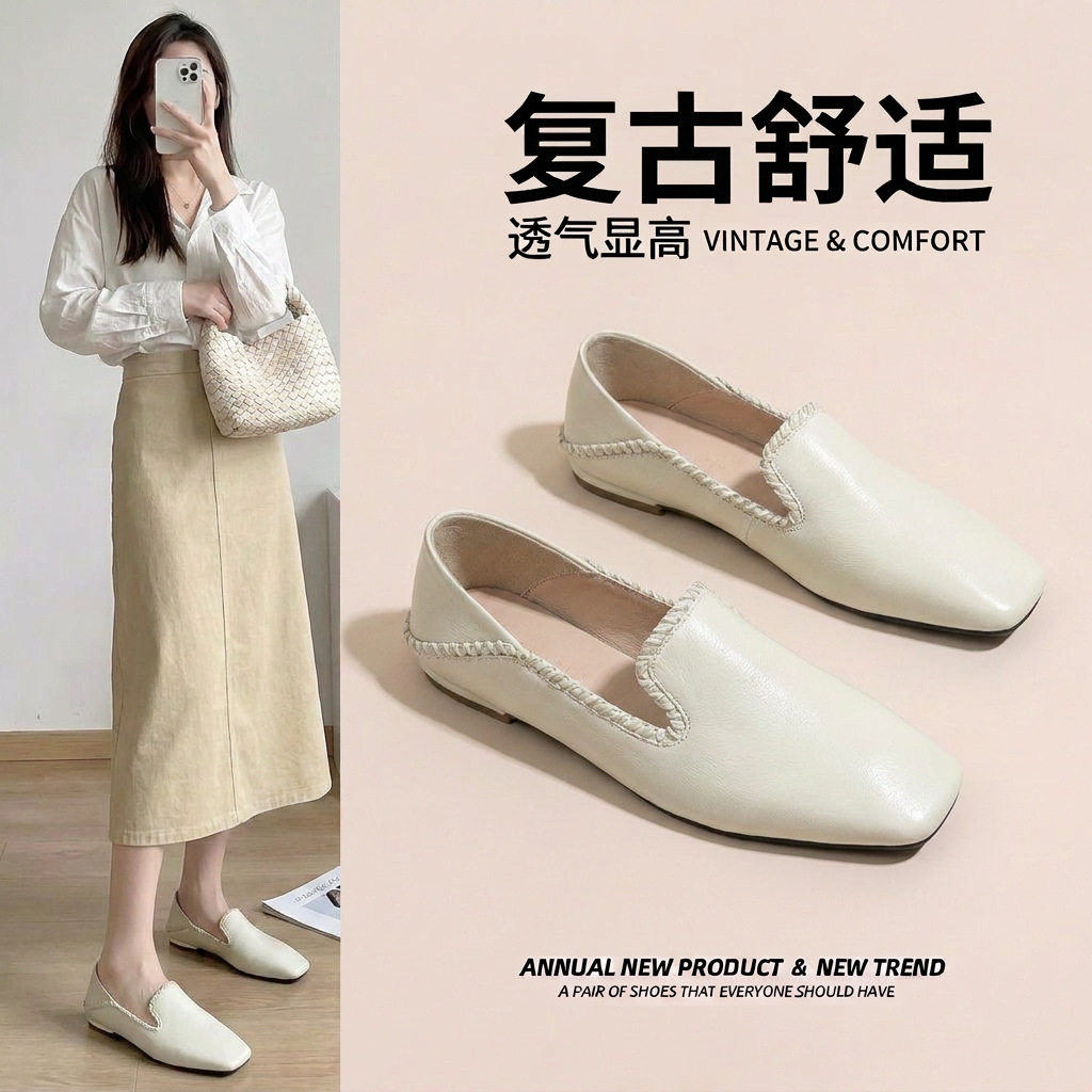 YsshadiR时尚单鞋女春季新款两穿一脚蹬小皮鞋懒人英伦风乐福女鞋