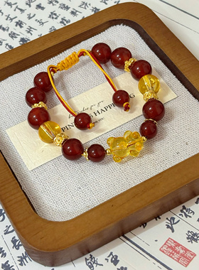 【朝朝】天然红玛瑙手串女红色水晶本命年手链送闺蜜女友生日礼物