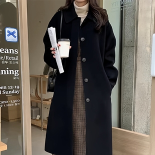 黑色双面羊绒大衣女迪木尔风新款 高级感羊毛呢简约韩系外套 中长款