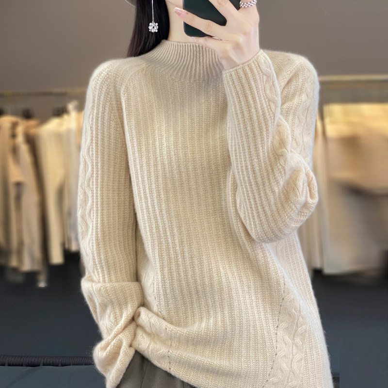 针织毛衣女秋冬季2025新款内搭大尺码宽松加厚保暖100纯羊毛打底