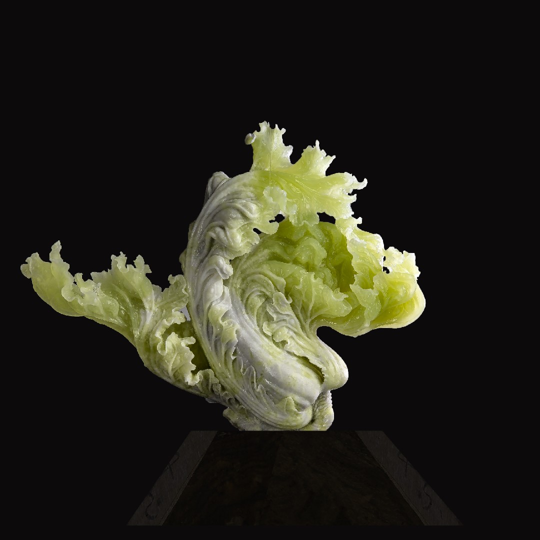 田园岫玉 玉白菜摆件 玉雕收藏品 天然岫岩玉俏色巧雕而成