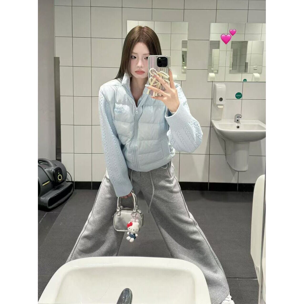 日系冬季新款麻花针织拼接撞色立领棉服女复古甜酷时尚设计感外套