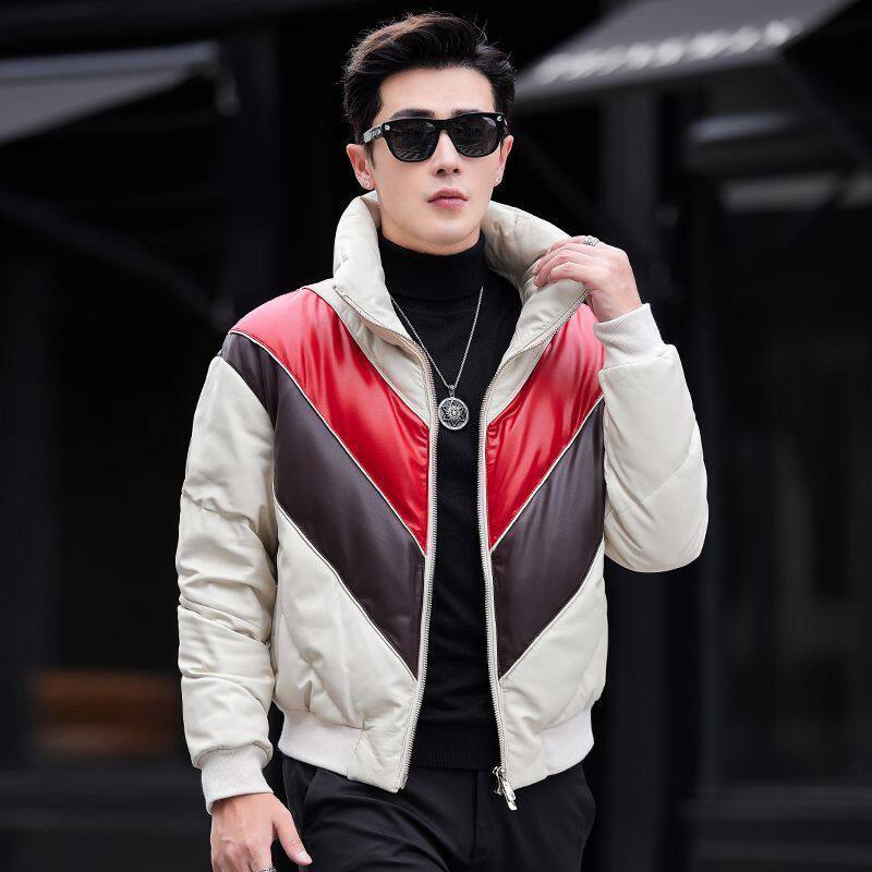 皮衣羽绒服外套羽绒服男冬款衣服立领短款皮衣保暖加绒加厚男装