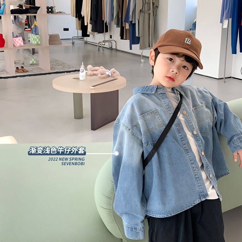 男童牛仔衬衫2024新款男童外套春秋韩版儿童上衣潮中大童衬衫外套,男装,牛仔外套,淘宝优惠券,粉丝福利购,淘宝优惠卷