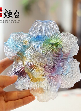 琉璃牡丹香插烛台中式佛桌茶室客厅摆放线香香盘茶杯垫精致装饰品