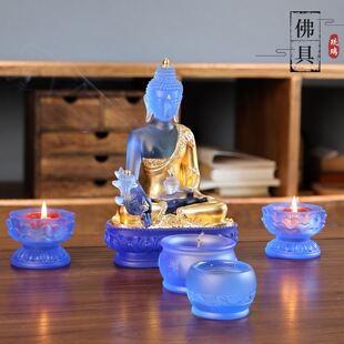 琉璃佛具佛堂供奉精致搭配药师观音摆放烛台香炉三昧杯盏净水杯