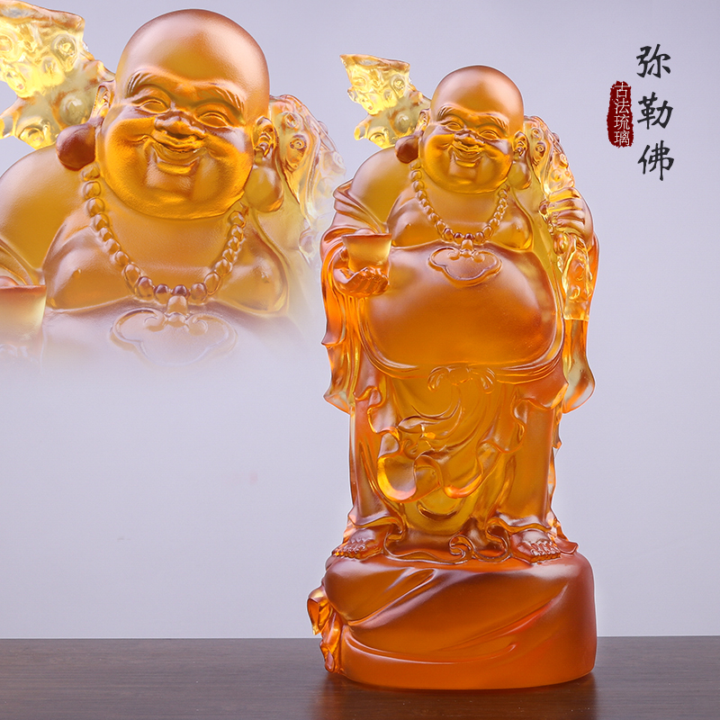 琉璃弥勒佛招财摆件大肚笑佛布袋和尚佛像寺院家用客厅供奉用品