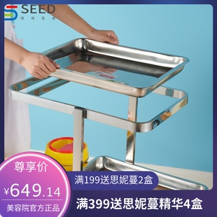 304不锈钢方盘治疗车静音轮手术室置物带桶器械托盘架护理小推车