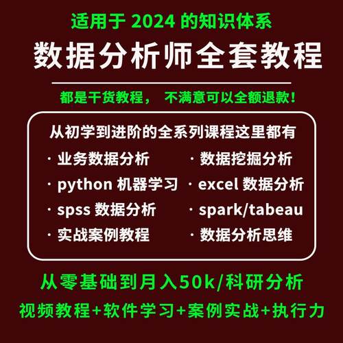 2025数据分析视频课程教程excel+python+spss+r语言+sql+项目实战