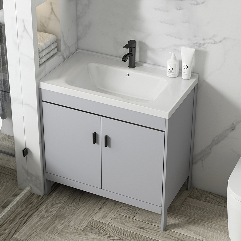 卫生间灰色太空铝落地式洗手盆柜