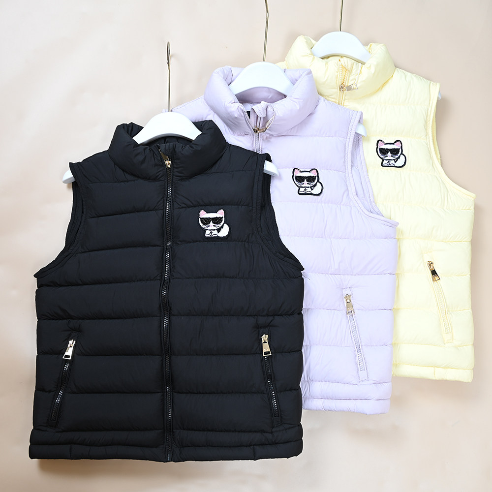 美系K尔  新款女士刺绣卡通猫立领保暖加厚棉服马甲