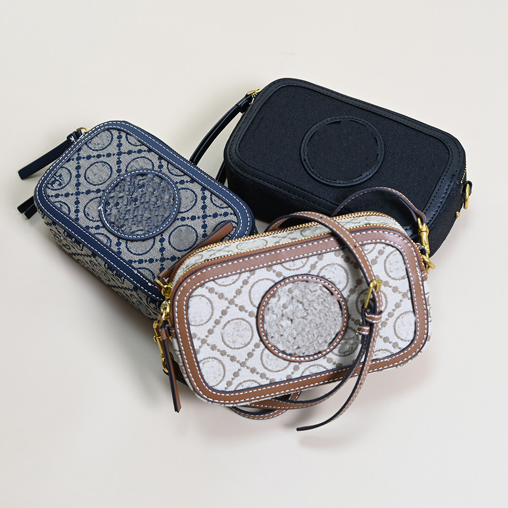 美系夏季新款女士皮革饰边尼龙布单肩斜跨包 相机 腋下百搭小方包