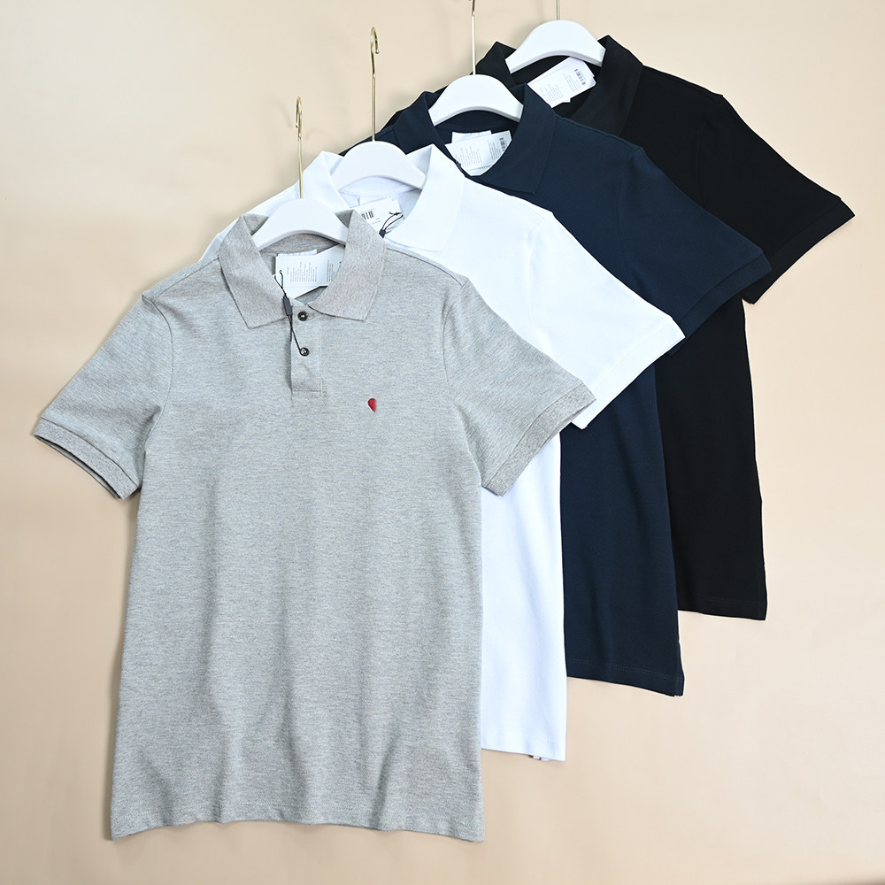 美系 夏季男女同款基础珠地棉爱心刺绣宽松翻领休闲短袖POLO衫