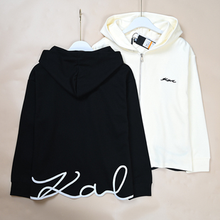 开衫 女士前后精致刺绣字母切边连帽长袖 卫衣 春秋新款 美系K尔