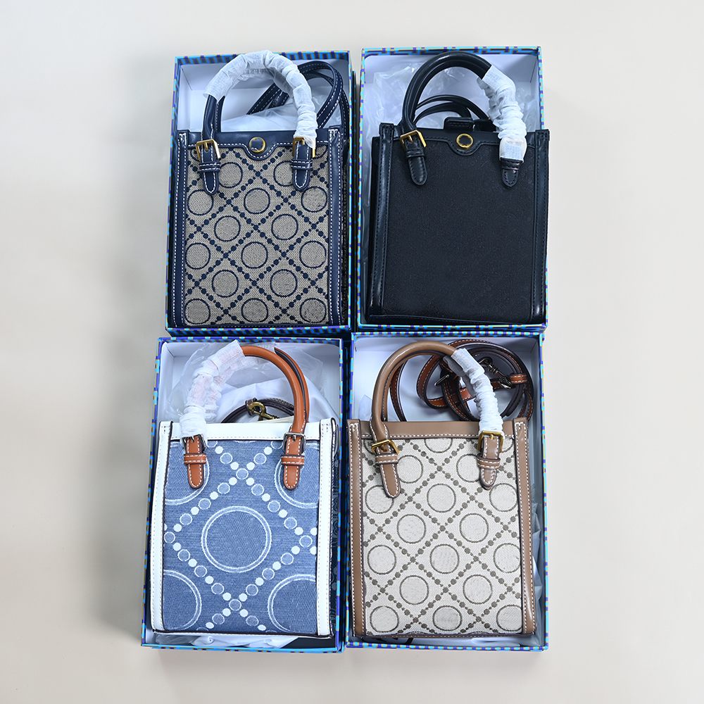 新款女士皮革牛仔布色织手提包 斜挎包 托特琴谱包