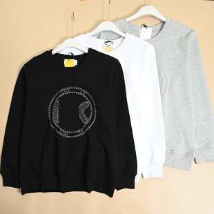 美M系  秋季新款女士棉质烫钻圆圈字母圆领宽松休闲长袖卫衣