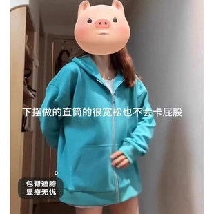 湖蓝色卫衣外套女春秋2025新款初秋chic韩系穿搭早秋季上衣服开衫