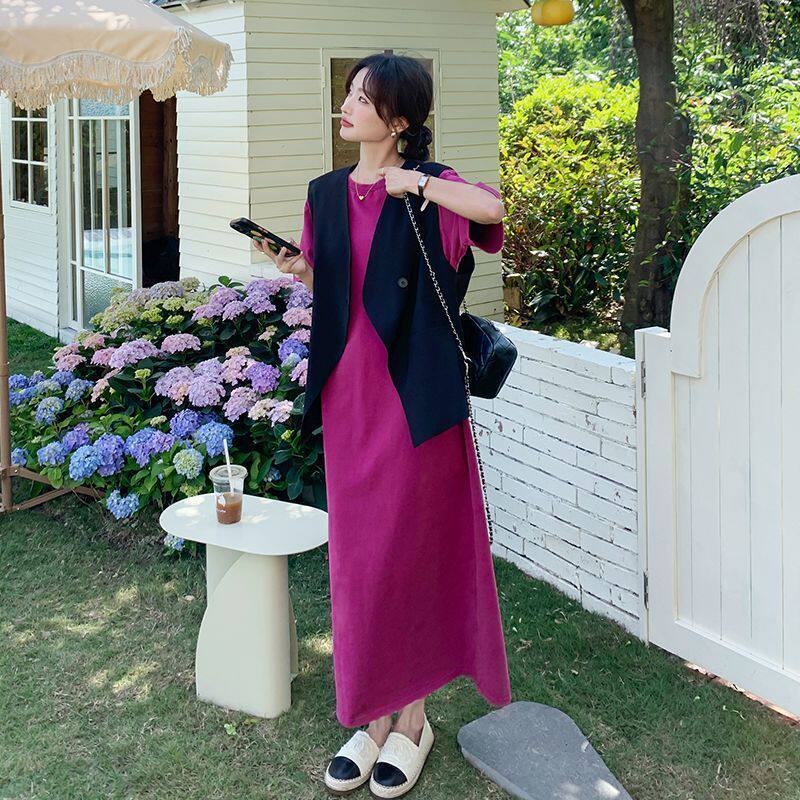 大码胖妹妹韩系西装马甲连衣裙套