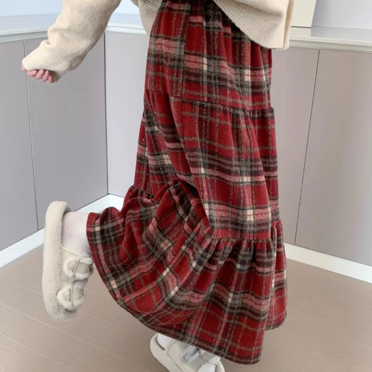 大码胖MM蛋糕裙格子裙